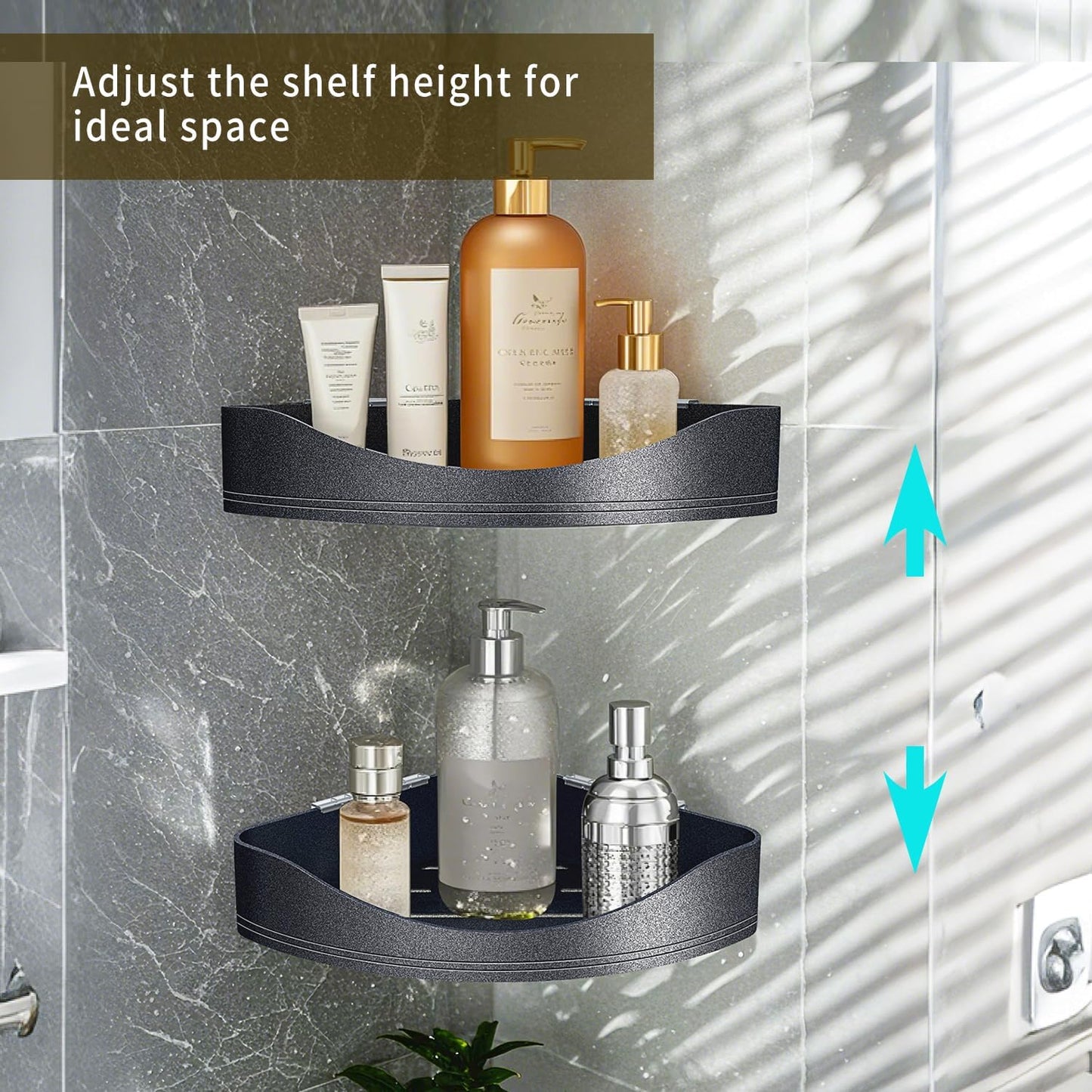 Luxury Corner Shower Shelves, 2-Tier Corner Caddy Organizer for Bathroom Toilet Kitchen, Rustproof Metal Shower Shelf Holder (Black)