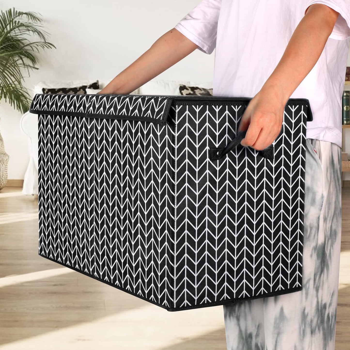 Mayniu Large Toy Box Chest with Lid, Kids Toy Storage Organizer Bins Basket for Living Room, Nursery, Closet, Bedroom, Playroom 25"x13" x16" (Black)