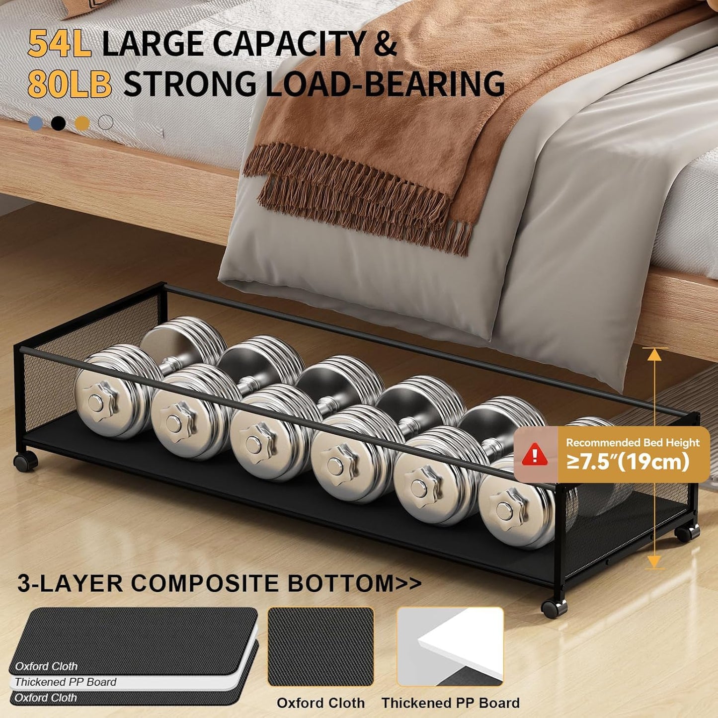 Under Bed Storage with Wheels, XXXL Larger Under Bed Storage Containers with Clear Lids, 36'' Lengthen Under Bed Shoe Organizer, Rolling for Shoes Clothes (Black 1 Pack, XXXL(36"x16.6"x7.48"))