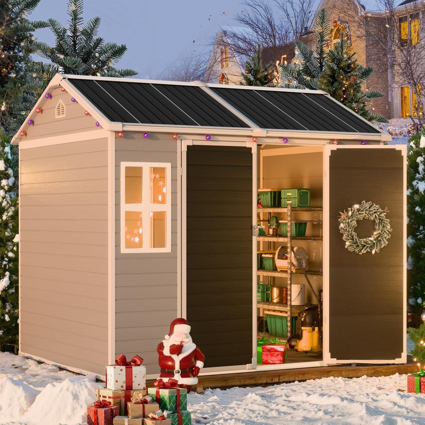 CDCASA 8x6 FT Resin Storage Sheds with Floor Included, Waterproof Large Outdoor Sheds & 2 Windows,Outside Plastic Tool Shed for Backyard Garden Patio Lawn Poolside