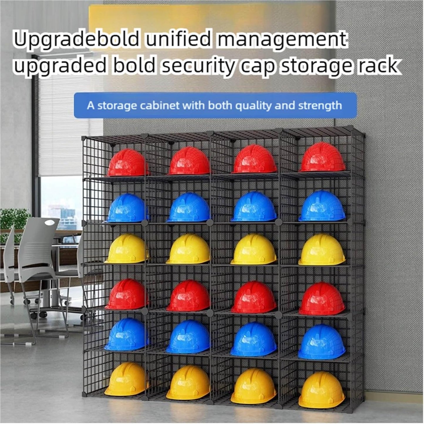 Stackable Safety Helmet Storage Boxes, Large Adjustable Hard Hat Placement Organizer Rack,with Wheels,for Construction Site/Garage/Workshop/Factory Helmet Display Shelf (White, 8 Grids-2 * 4)