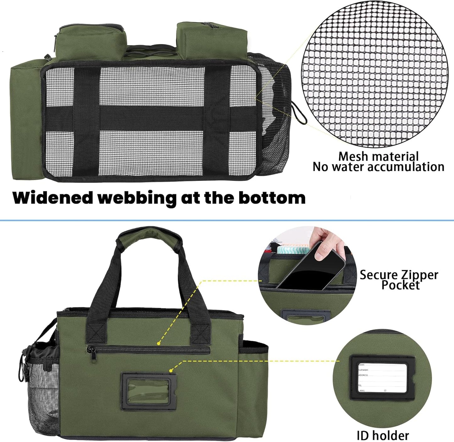 Wearable Cleaning Caddy Bag, Cleaning Organizer with Handles, Cleaning Supply Tote with Adjustable Shoulder Strap for Cleaners & Housekeeper (Green, 13.4'' x 7.3'' x 9.3'')