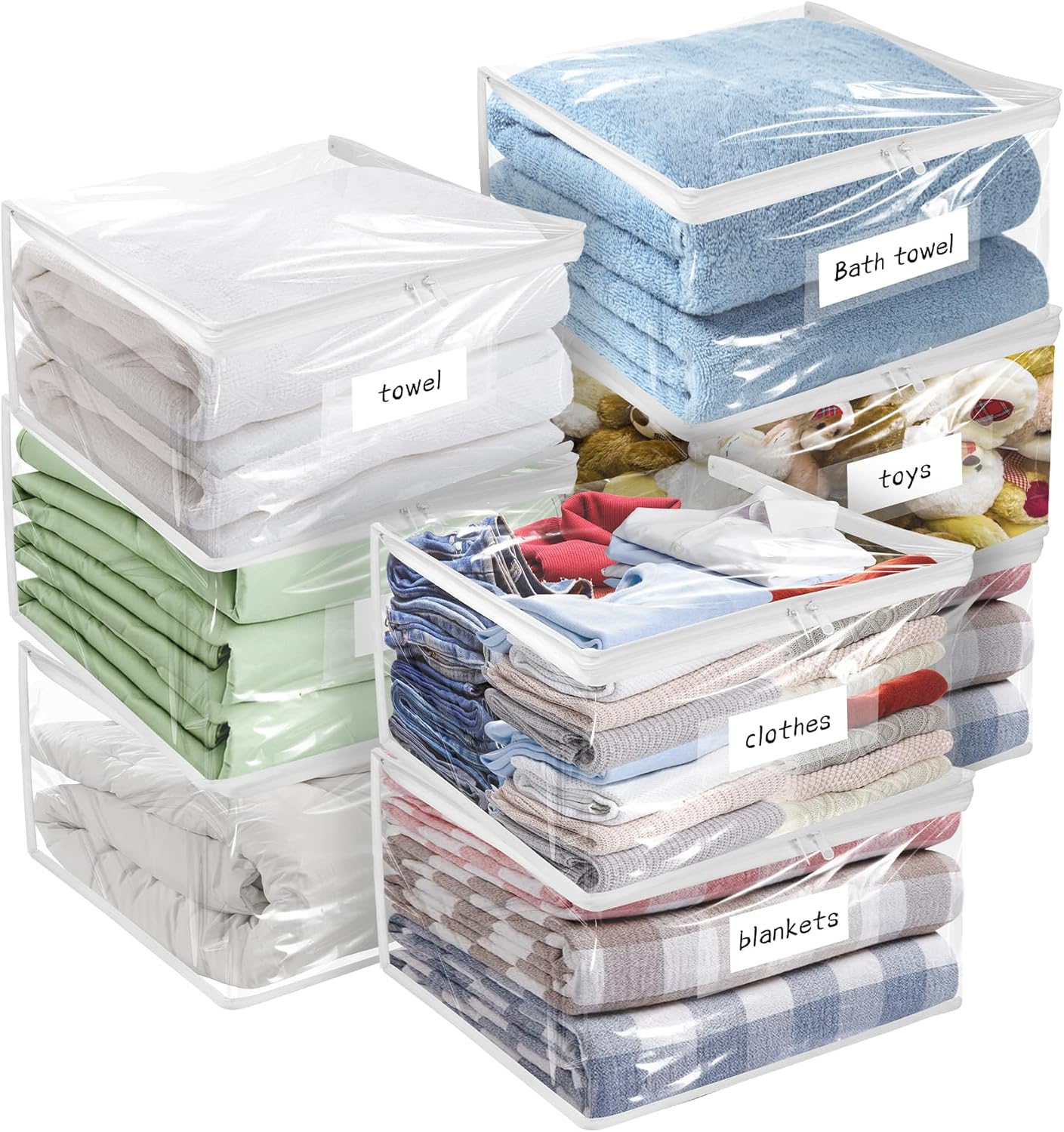 Plastic Storage Bags with Easy-Glide Zipper, Pack of 8, Durable Clear Vinyl Zippered Storage Bags for Clothes Sweaters Comforters Blankets Sheets Bedding (18 x 15 x 9 Inch)