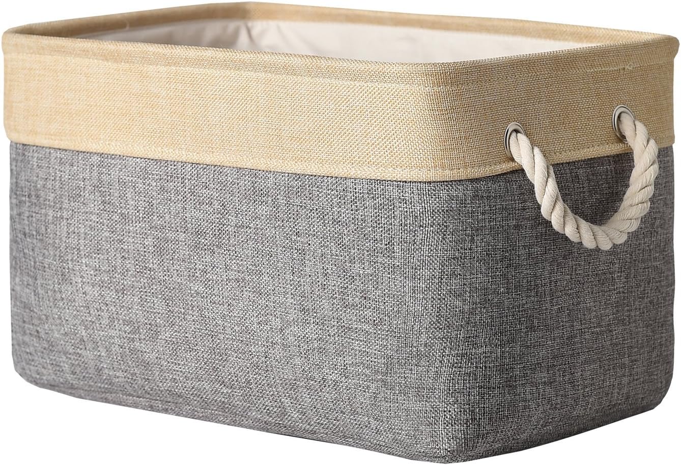 TheWarmHome Storage Basket - 15.7L×11.8W×8.3H 1 Pack Large Baskets for Organizing Shelves, Storage Bins for Clothes Book Shelf Home Fabric Storage Cubes (Gold and Grey)