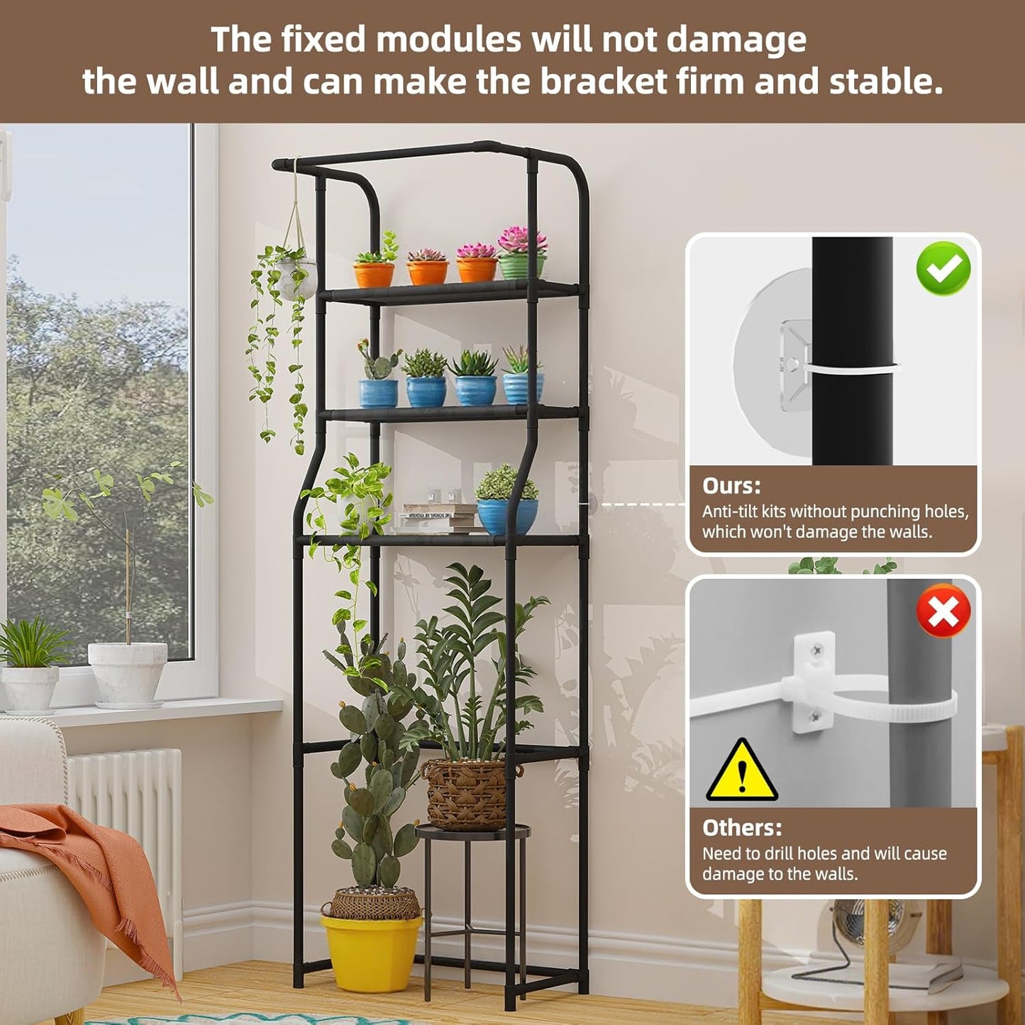 Over The Toilet Storage Shelf, 3-Tier Freestanding Bathroom Organizer with Towel Rack, Space Saver Cabinet Shelves Unit, Tall Slim Etagere for Bathroom, Modern Metal Furniture (Black)