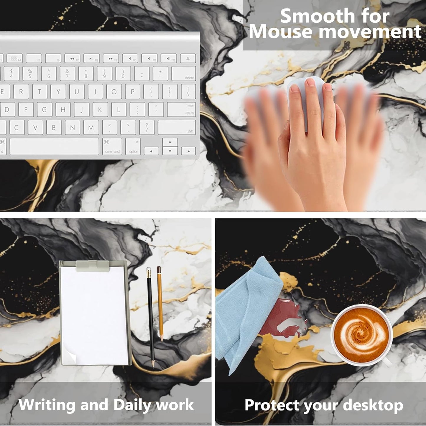Gaming Mouse Mat Luxury Gold Abstract Fluid Art Large Mouse Pad Extended Mouse Pad Desk Mat Non-Slip Rubber Base Mice Pad Desk Pad for Office Game Home 35.4x15.75 in