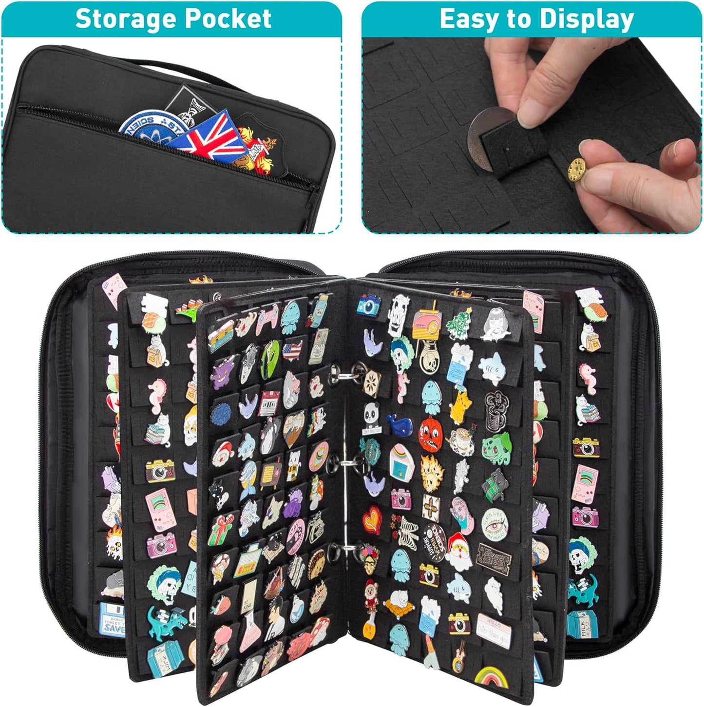 Enamel Pin Display Pages Pin Carrying Case, Pins Collection Storage Organizer Case, Travel Brooch Pin Display Bag (Pins Not Included)