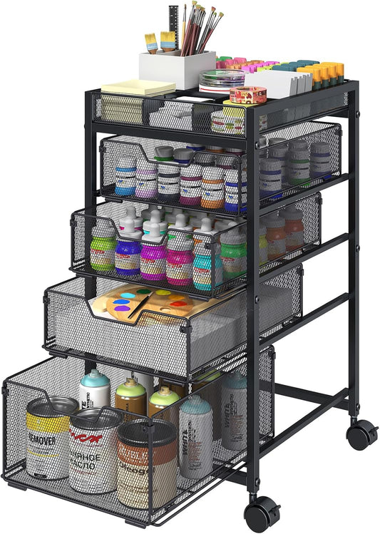 Rolling Utility Cart with 4 Drawers, Craft Organizer and Storage Carts with DIY Divider, Lockable Wheels Storage Organizer for Art Supplies, Store for Brushes & Paints & Small Parts(Patent Pending)