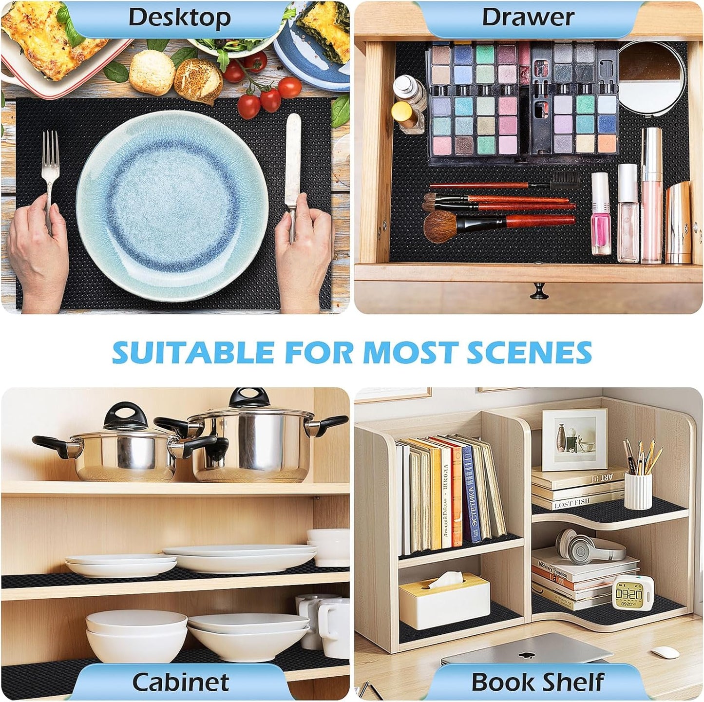 Drawer Liners, Waterproof Shelf Liner, Anti-Slip Non-Adhesive BPA Free Kitchen Cupboard Cabinet Liner Refridge Fridge Mats Sink Protector Strong Durable for Home (Black/11.8in x 20Ft)