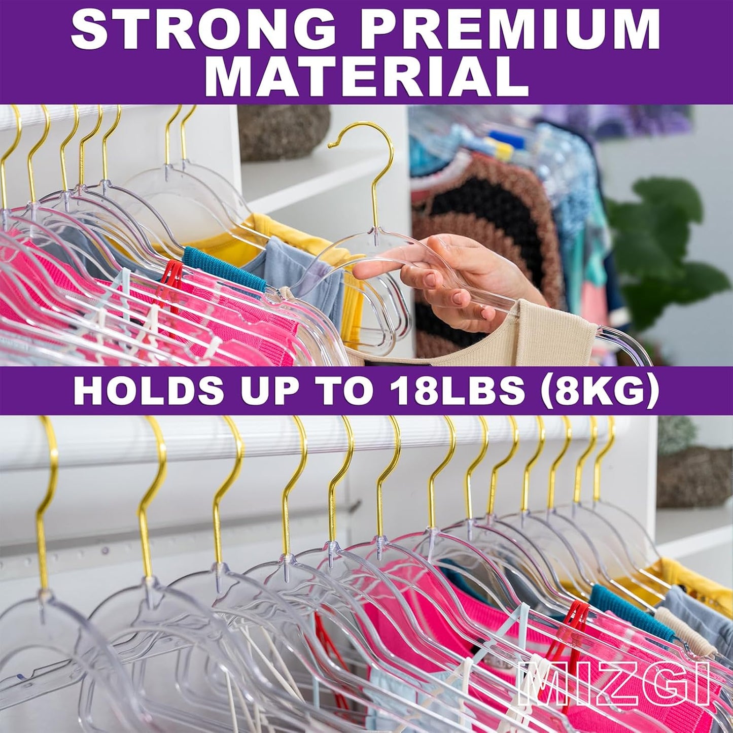 Premium Clear Invisible Acrylic Hangers,Crystal Plastic Hangers,Clear Hanger 50 Pack Ultra Slim & Space Saving Suit Hanger for Coats, Pants & Dress Clothes
