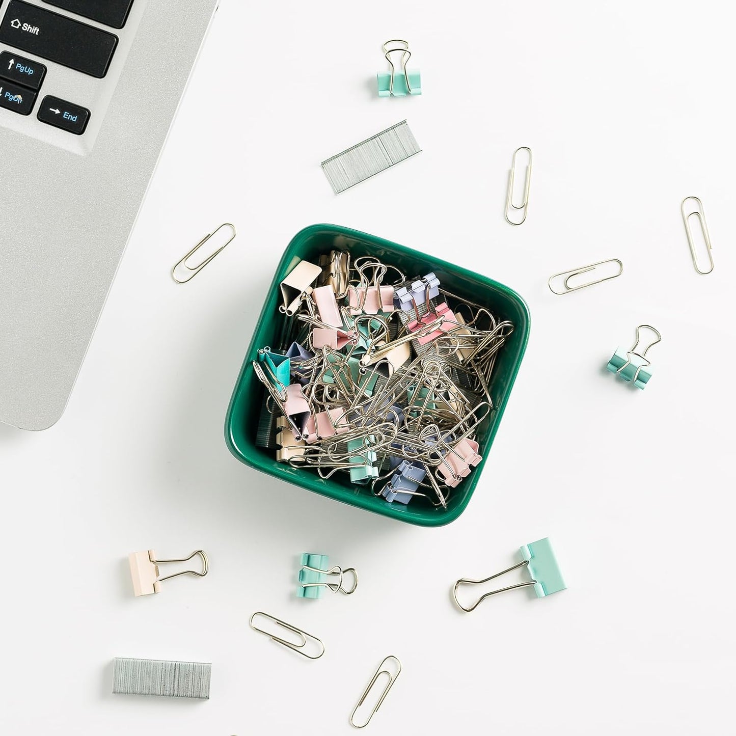 Ceramic Paper Clip Holder for Desk Cute Binder Holder Paperclip Holders for Office Paper Clips Dispenser Organizer desk décor (green)