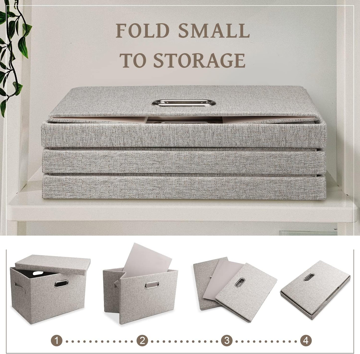 Large 17 36 Quart Collapsible Stackable Storage Bins with Lids, 1 Pack Beige Foldable Fabric Closet Storage Boxes with Lids, 4 Handles Toy Heavyduty Dark Gray Linen Storage Cube Box