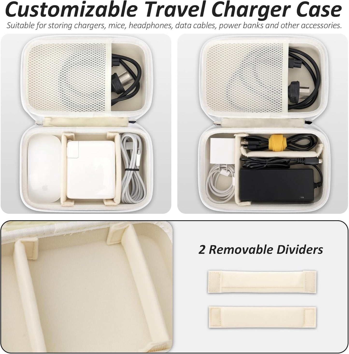 Charger Case for Macbook, Portable Tech Electronic Organizer Bag,Travel Storage Pouch for Laptop Accessories, MacBook Power Adapter, Charging Cords, USB Drives, Power Bank (White, XL)