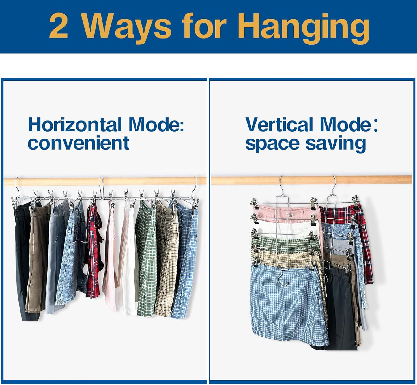 3 Piece Skirt Hanges Space Saving, Pants Hangers with Clips 5 Tier,Closet Organizers and Storager,Clothes Hanger Space Saver,Closet Organization for Skirt,Trousers,Jeans,Legging