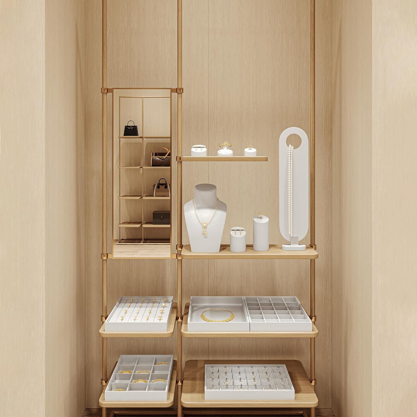 Oirlv Premium White Leather Stackable Jewelry Tray 24 Grid Jewelry Drawer Organizer Trays Rings Earrings Storage