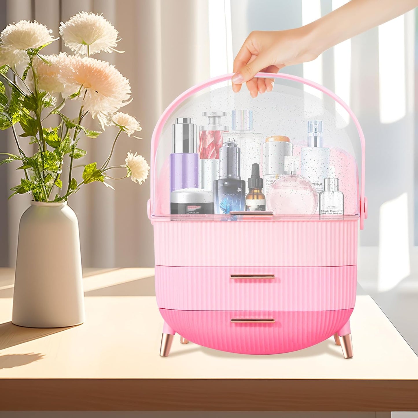 Teen Girls Gift Makeup Organizer,Skincare Organizer Jewelry Storage,Cosmetics Storage and Display Case,Make Up Holders and Organizers for Countertop,Bathroom Organizer (Triple Pink)
