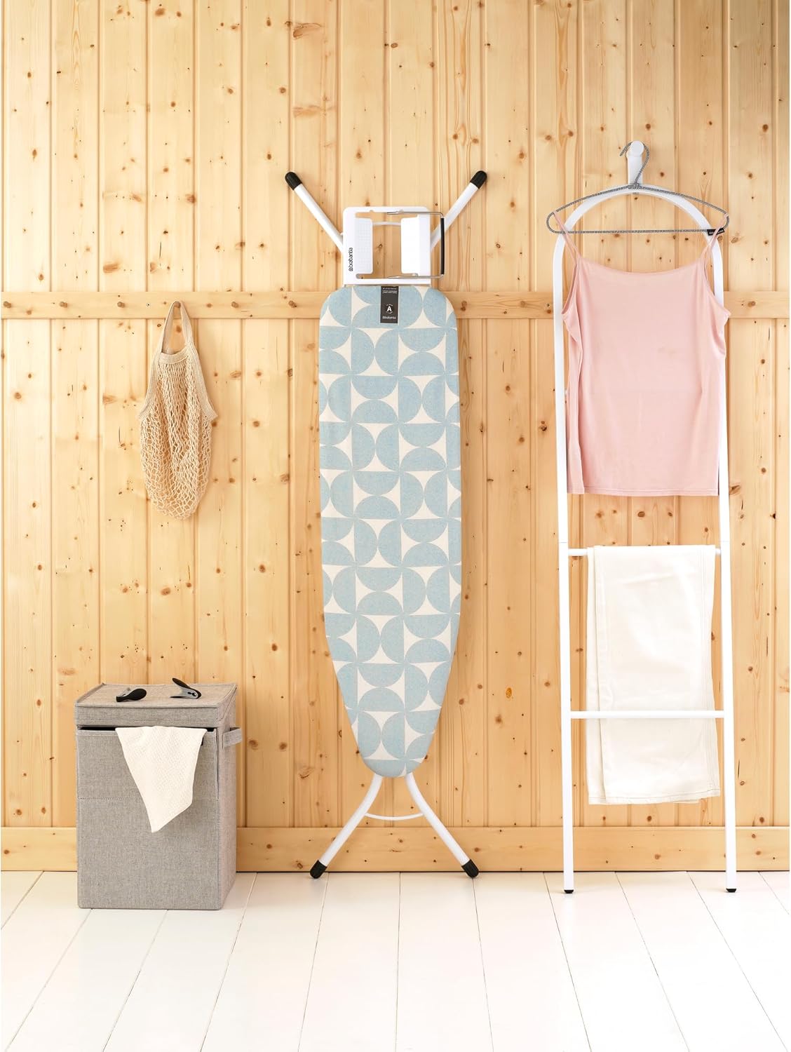 Brabantia Size A Compact Small Ironing Board (43x12 in) 7 Height Options, Adjustable Steam Iron Rest Holder (Fresh Breeze) Non-Slip Feet, Anti-Collapse Child Locks