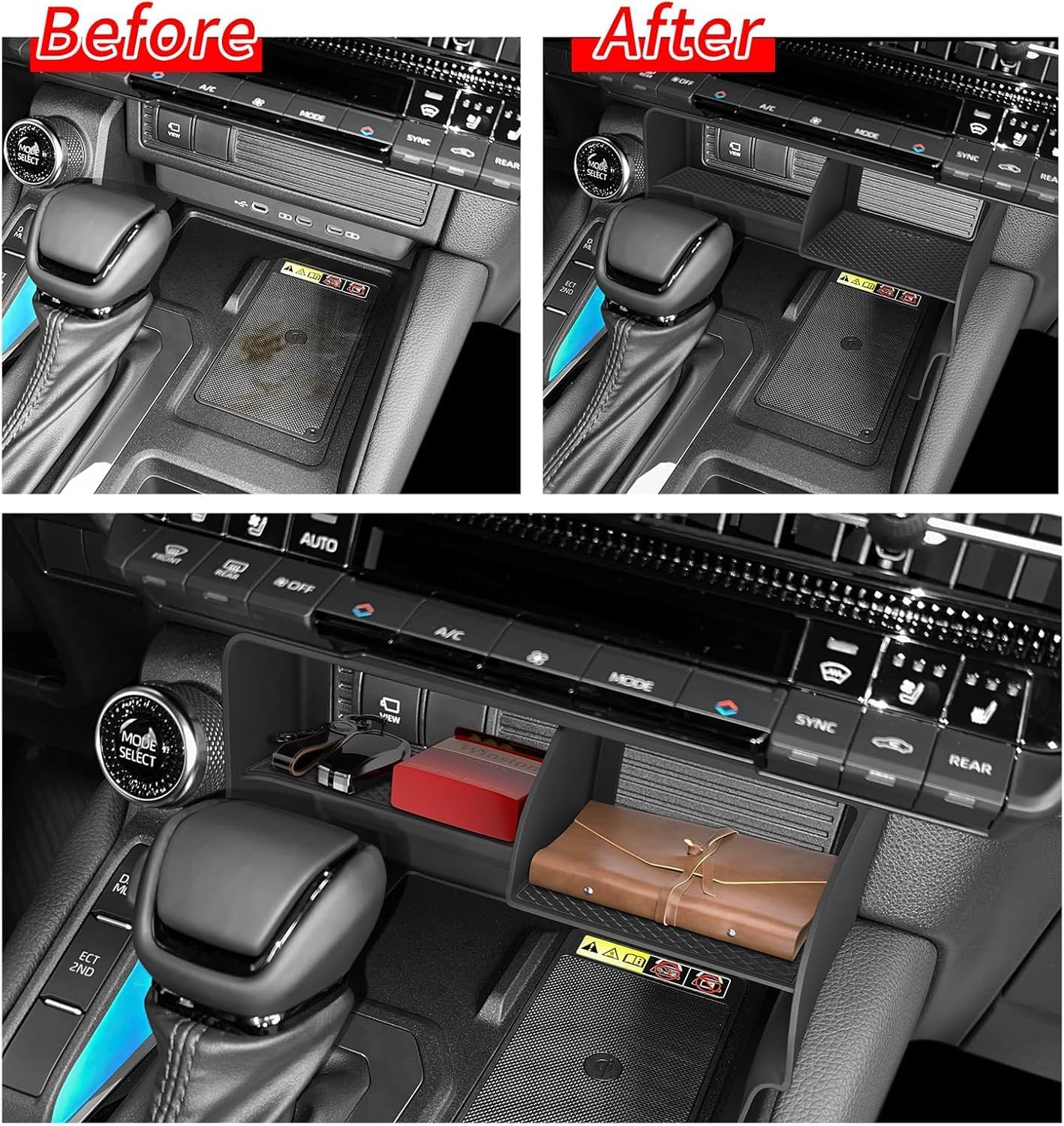 smabee for 2024 2025 2026 Toyota Land Cruiser Prado 250 Center Console Organizer + Cool Box Organizer + Wireless Charging Protective Mat 3PCS (Only Fit Cool Box & Qi Wireless Charger)