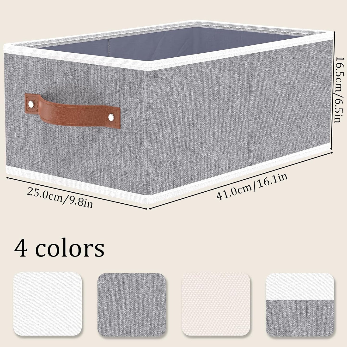 OUTBROS Foldable Bins With Handles, Fabric Storage Boxes, Foldable Bins With Handles, Wardrobe Baskets for Organizing, For bedrooms, living rooms, Shelves, White, 16.1 x 6.5 x 9.8 inch, 6-Pack