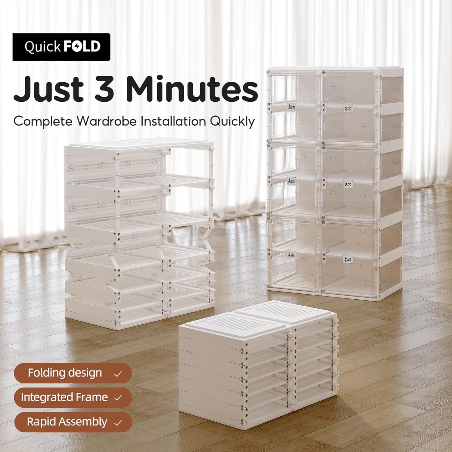 ANTBOX Foldable Shoe Rack,Shoe Organizers for Closet Plastic Shoe Storage Box Space Saving for Entryway, Large Sturdy Stackable Sneaker Cabinet Bins with Magnetic Clear Door 8 Tiers 16 Pairs