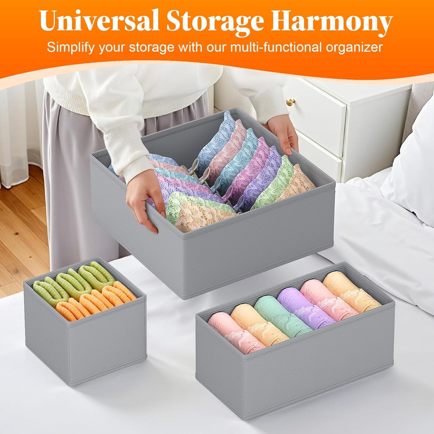 Drawer Organizer Clothes, 24 Pack Drawer Organizers and Underwear Organizer for Nursery, Dividers Clothes Organizer, Closet Organization and Foldable Storage Bins for Socks, Bra, Tie, Grey