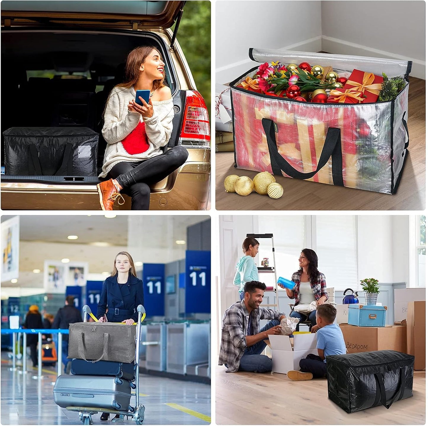 BALEINE 2-Pack Oversized Moving Bags with Reinforced Handles, Heavy-Duty Storage Tote for Clothes, Moving Supplies (Black, 2-Pack)