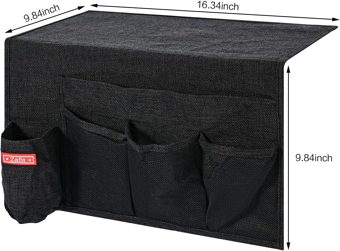 Linen 5 Pockets Bedside Caddy, Bedside Storage Organizer with Water Bottle Holder for Magazine, Remotes, Phone (Black)