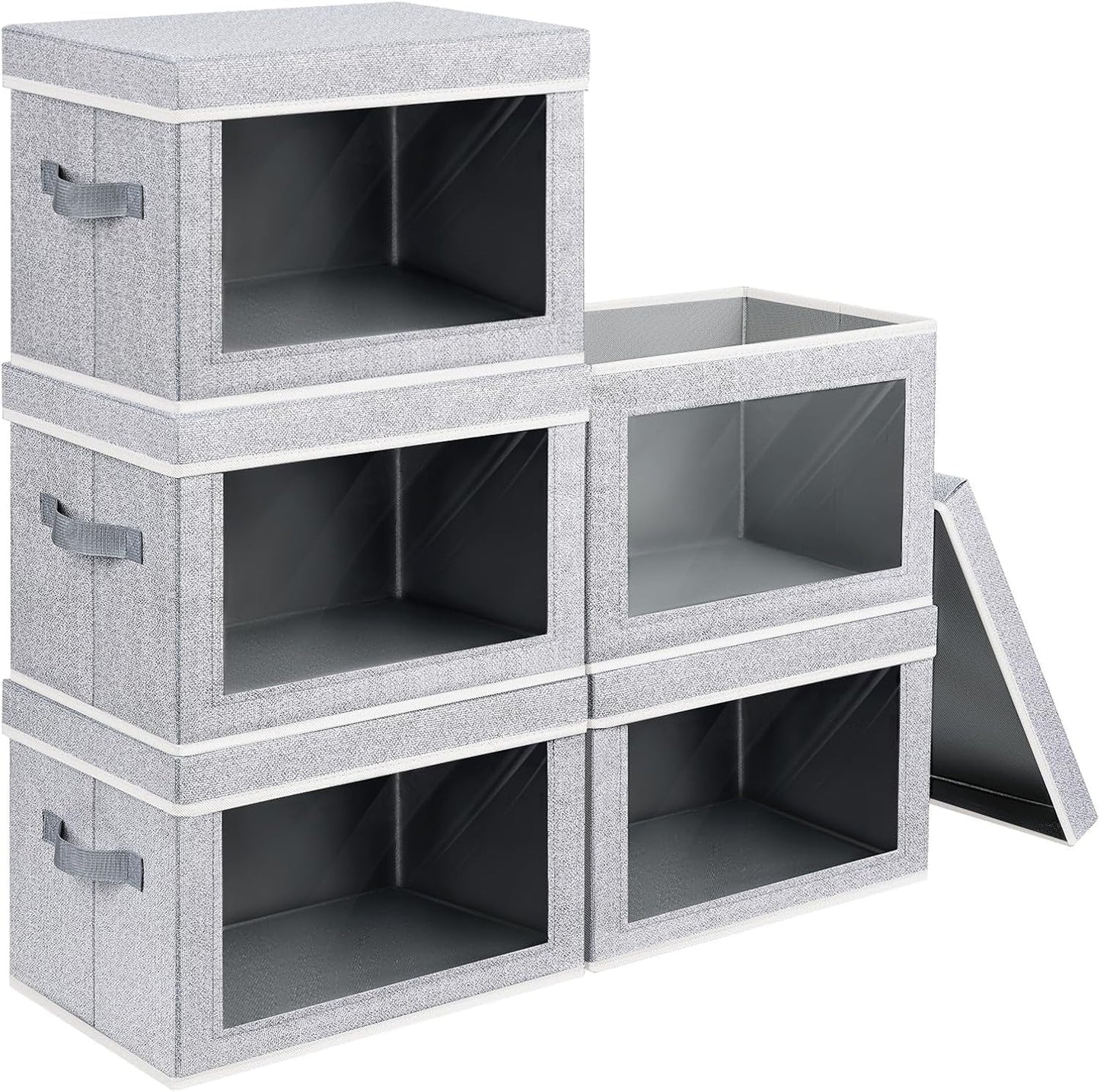 Stackable Storage Bins with Lids - Medium Storage Box with Lids, Foldable Closet Boxes for Organizing, Wardrobe Clothes Organizer with Window, Cubes Bins for Living Room, 5 Pack, Blended
