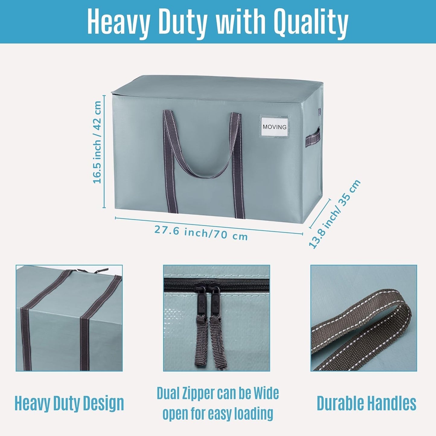 VENO 4 Pack Moving Bags and Large Christmas Storage Bins with lids. Alternative to Moving Boxes, Packing Supplies for College. Extra Large Heavy Duty Totes for Packaging (Light Blue Matte, 4 Pack)