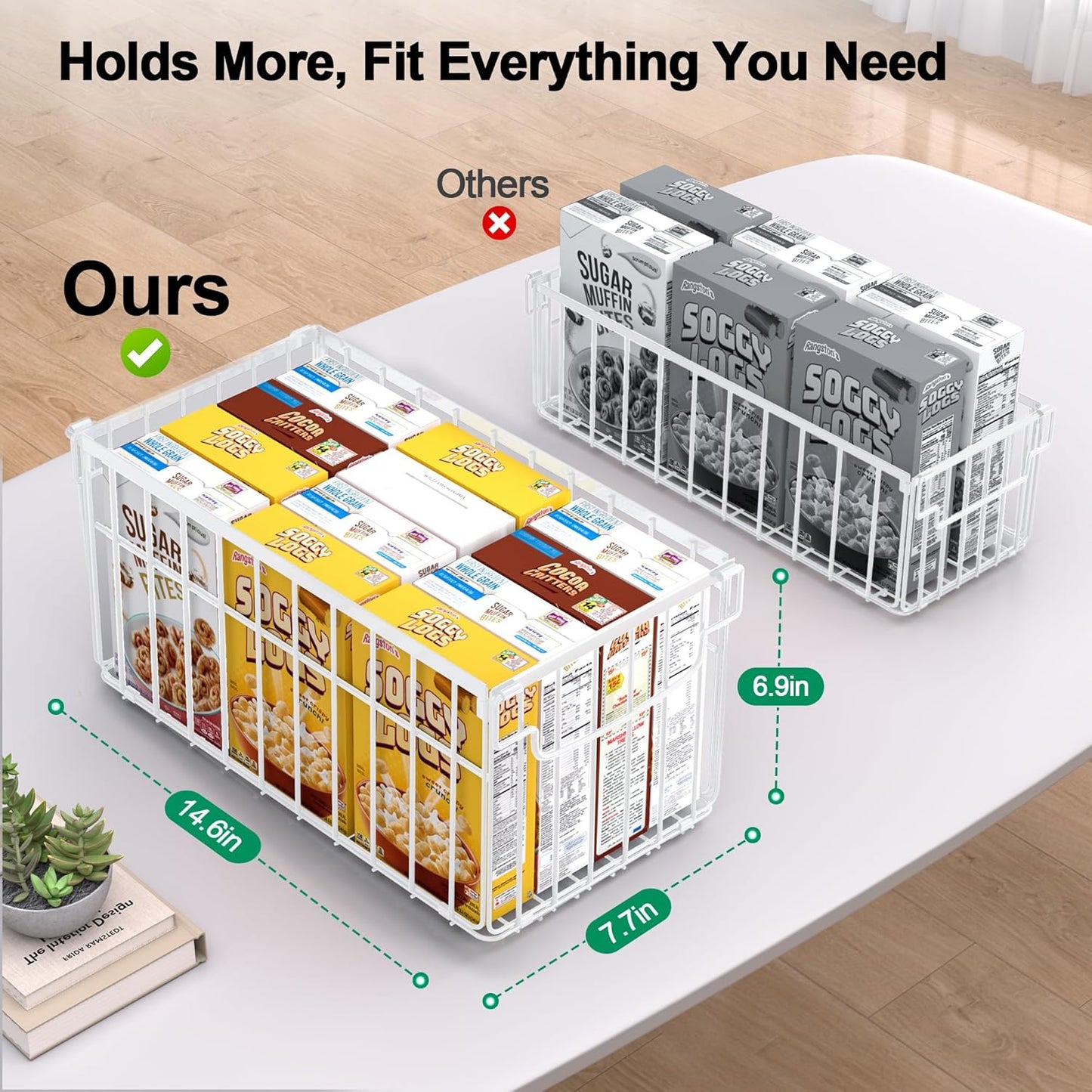 Freezer Organizer Bins, 2 Pack Stackable Deep Chest Freezer Organizer Bins, Foldable Baskets with Handles, White Storage Container Baskets for 5/ 7 Cu.FT Sort Frezen Meats