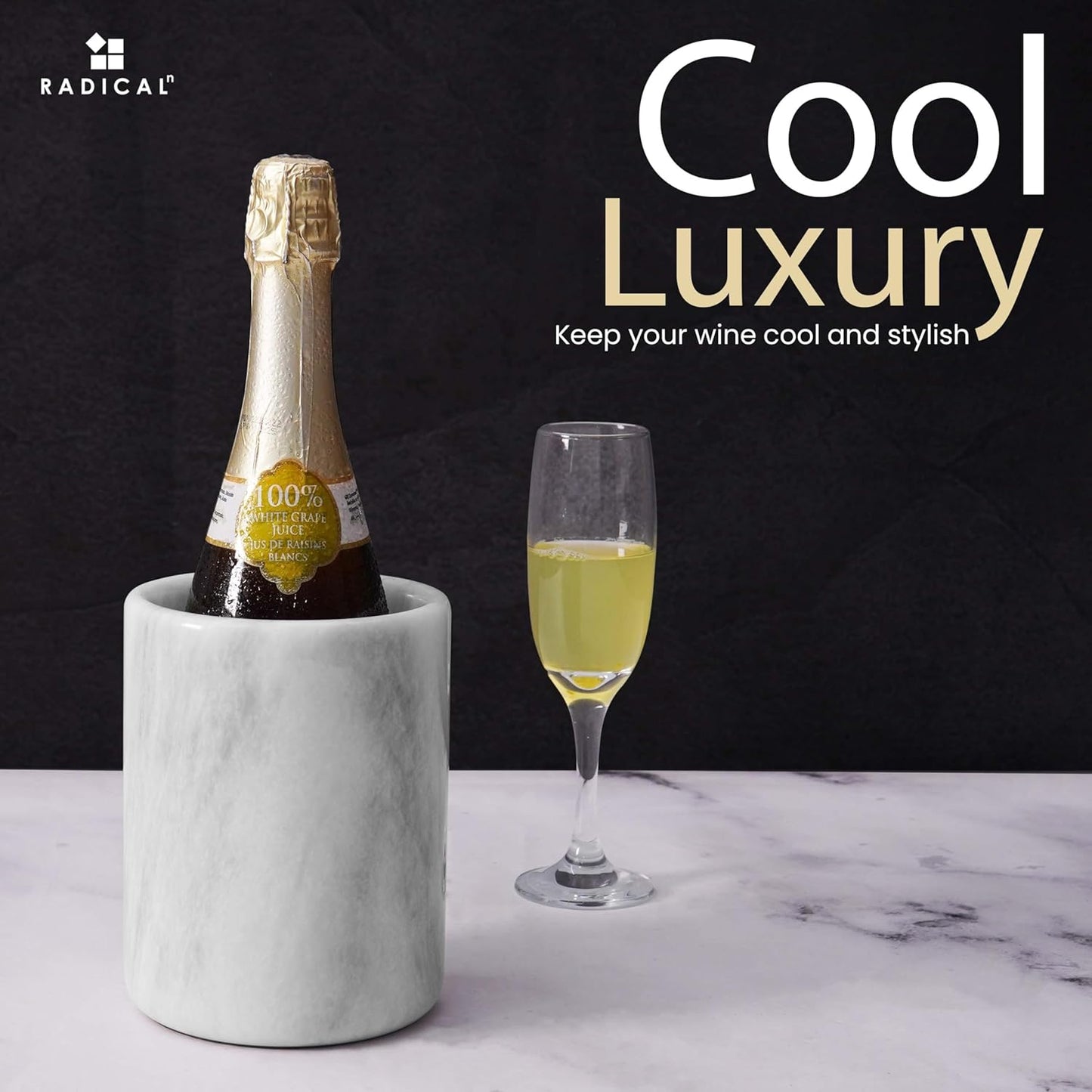 Radicaln Marble Wine Chiller 6.5" Inches White Handmade Insulated Cooler For Champagne - Wine Chiller & Beverage Coolers For Bar Accessories - Wine Bottle Cooler Holder for Christmas Decor