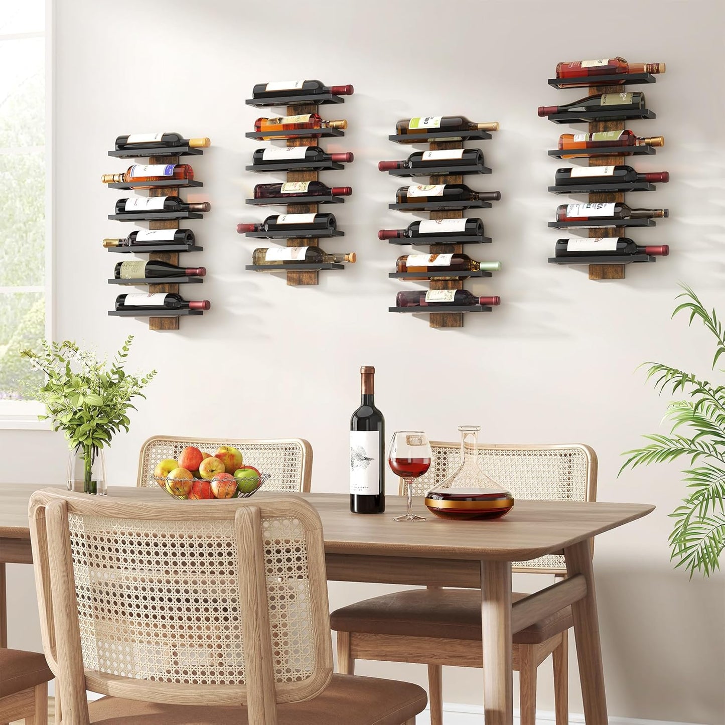 Hoctieon 6 Tier Wall Mount Wine Rack, Wall Mounted Wine Bottle Racks for Display and Storage, Hanging Bottle Holder for Living Room, Dining Room, Bar, Wine Cellar, Rustic Brown