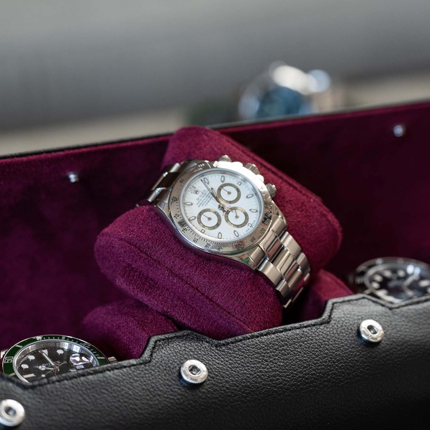 DailyWatch | Personalized Watch Roll Travel Case For 4 Watches - Handmade Genuine Leather Travel Case With Custom Engraving of Name or Initials - Black Cherry