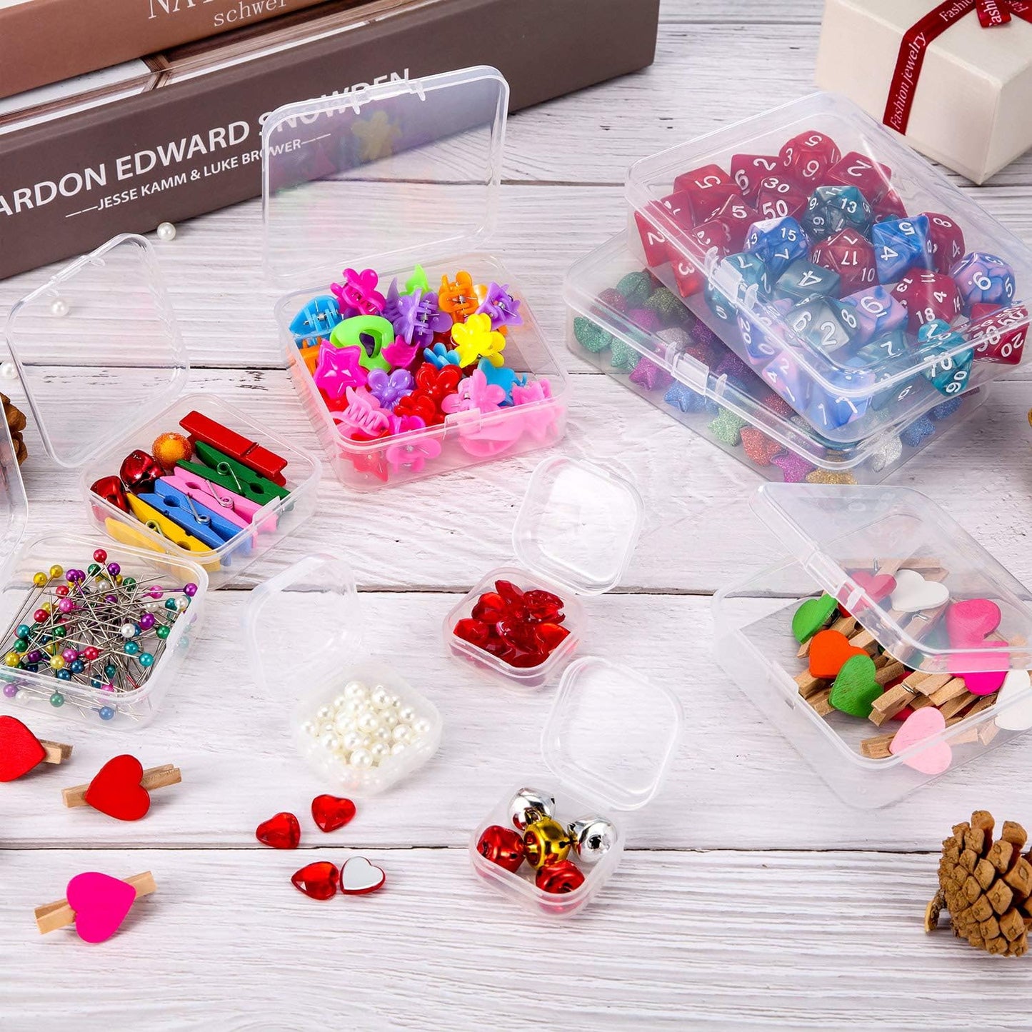 24 Packs Small Clear Plastic Beads Storage Containers Box with Hinged Lid for Storage of Small Items, Crafts, Jewelry, Hardware(3.3 x 3.3 x 1.2 Inches)