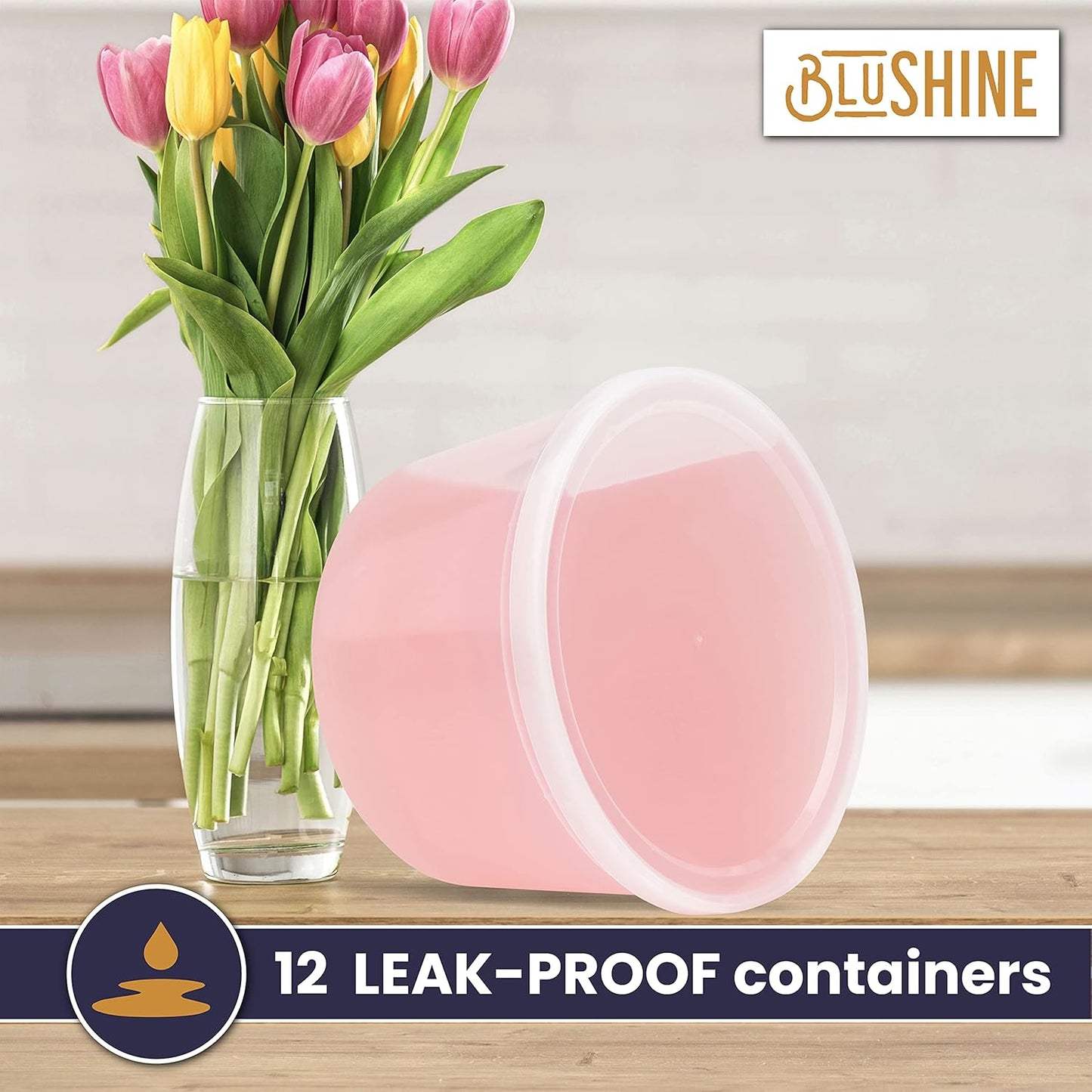 [12 Sets - 64 oz.] Plastic Deli Food Storage Containers with Airtight Leak Proof Lids - Washable And Reusable - Recyclable BPA-Free - Microwave, Fridge, and Freezer Safe
