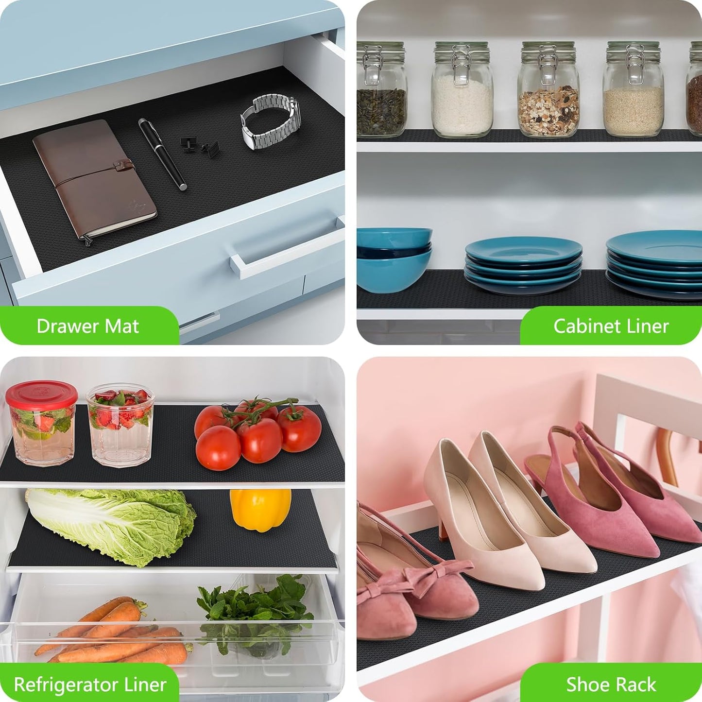Black Shelf Liners for Kitchen Cabinets Non Adhesive Drawer Liner for Bathroom Waterproof Refrigerator Liners for Shelves Fridge Plastic Mats Cabinet Cupboard Liner 23.6 x 393.7 Inches