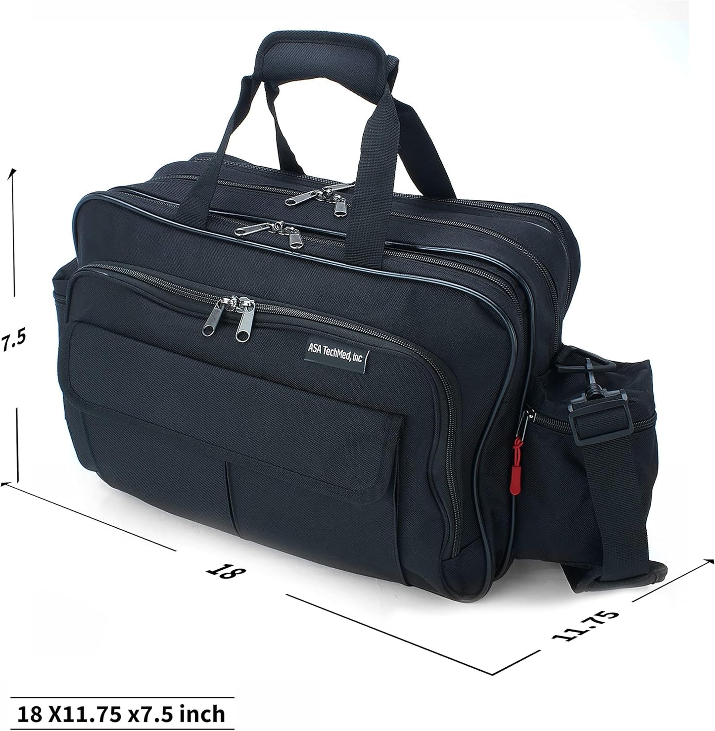 ASA TECHMED Nursing Bag with Compartments – Durable Medical Equipment Shoulder Bag for Nurses, Physicians, EMTs, Multi-Pocket, Nylon Reinforced, Adjustable Straps (Black)