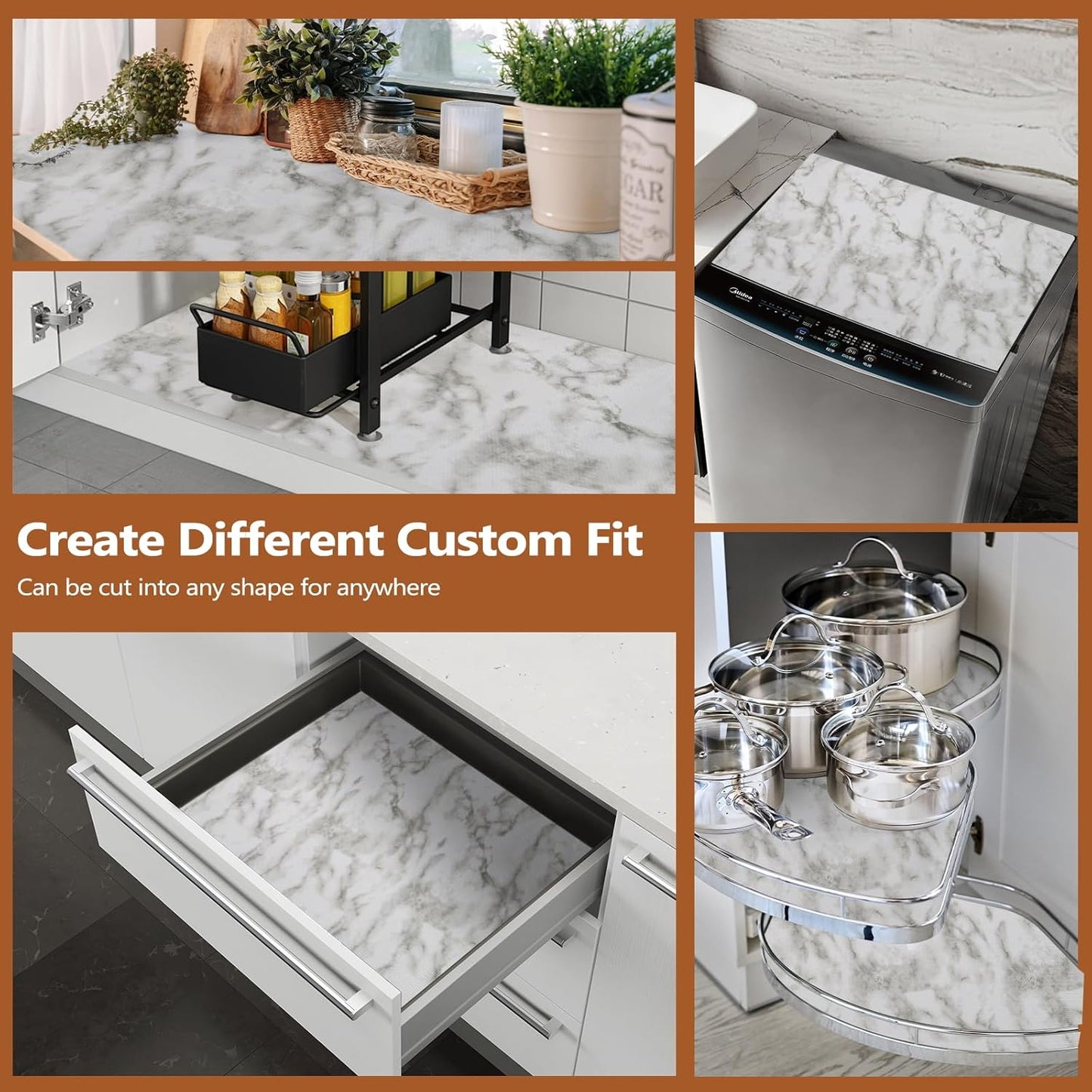 Drawer and Shelf Liner for Kitchen Cabinets, Non-Adhesive Strong Grip Thickened Cabinet Liners for Shelves, Non-Slip Mats Shelving Paper Protect Cupboard, Dresser, Pantry | Marble, 17.5" x 30FT