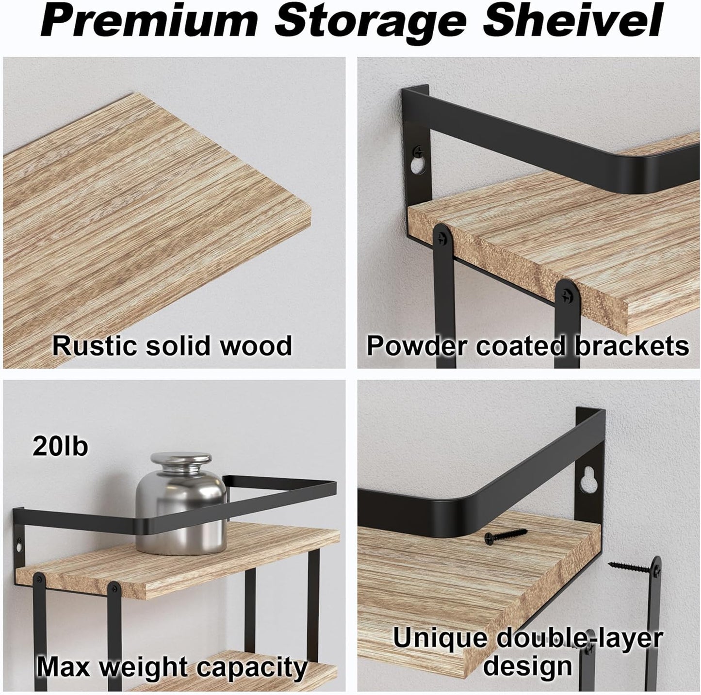 RICHER HOUSE Dual-Level Guardrail Floating Shelves, Rustic Wood Shelf Wall Mounted, Over Toilet Paper Storage Shelf for Bathroom Wall Decor, Bathroom Organizers and Kitchen Storage - Rustic Wood