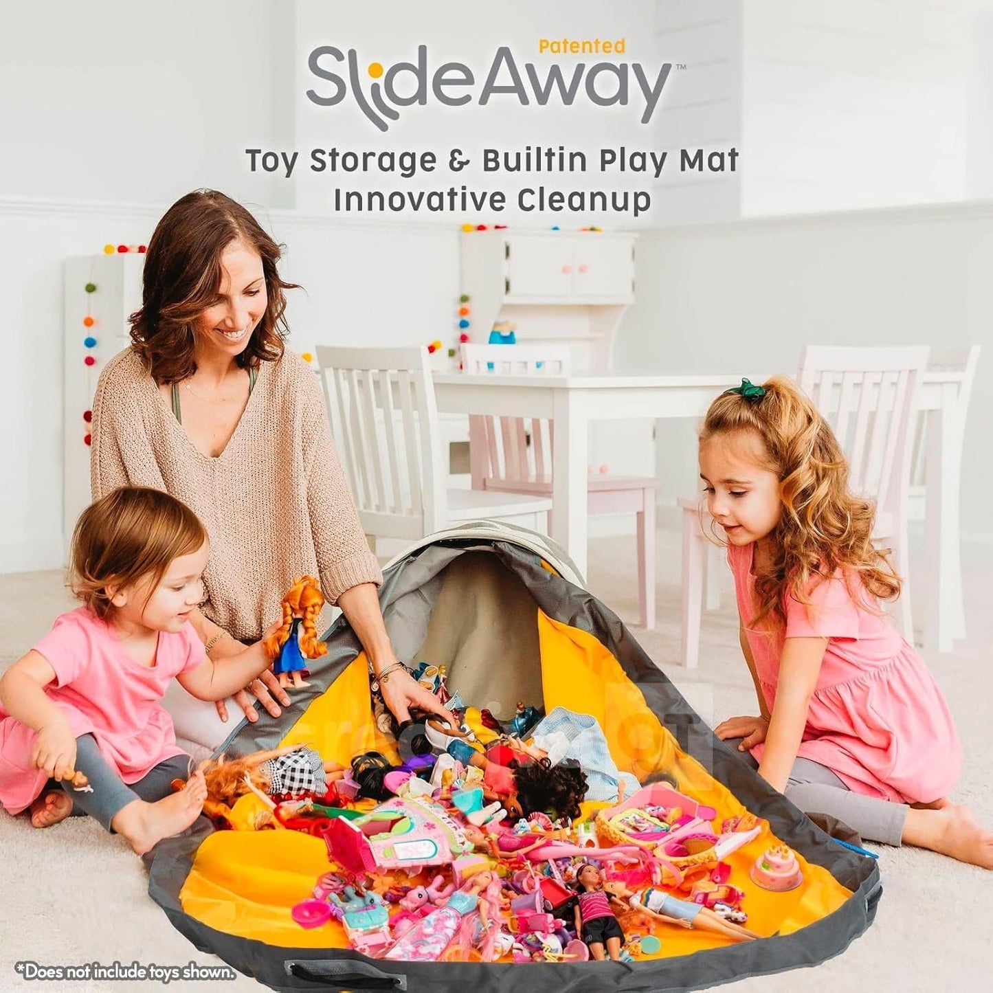 Creative QT SlideAway Toy Storage Organizer & Extra Large 52" Play Mat, Collapsible Storage Bins for Building Bricks, Small Blocks, Toys, Drawstring Cleanup for Kids Playroom & Classroom, Grey