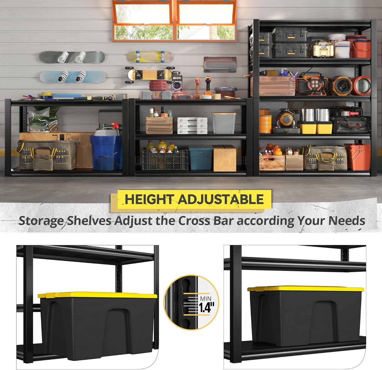 REIBII Storage Shelves Heavy Duty Garage Shelving 72" Adjustable Metal Shelves for Storage 5 Tier Garage Shelf for Kitchen Pantry Warehouse Basement, 2 Pack