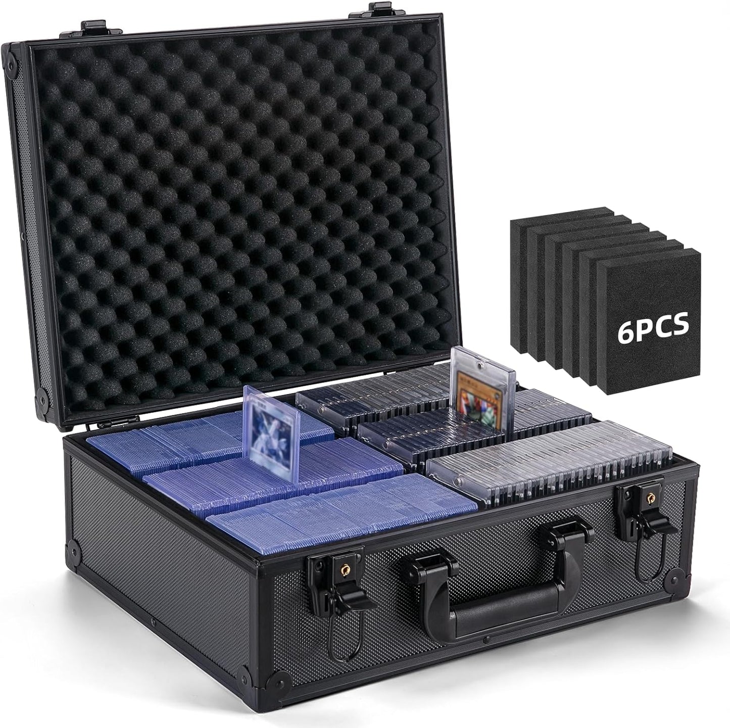 Trading Card Storage Box for 3" X 4" 35pt Toploaders 600+, Sturdy Secure Large Capacity Hard Case with 6 Foam Stoppers, Fits Toploader Magnetic Holders MTG Baseball Sports Card Storage Box Case
