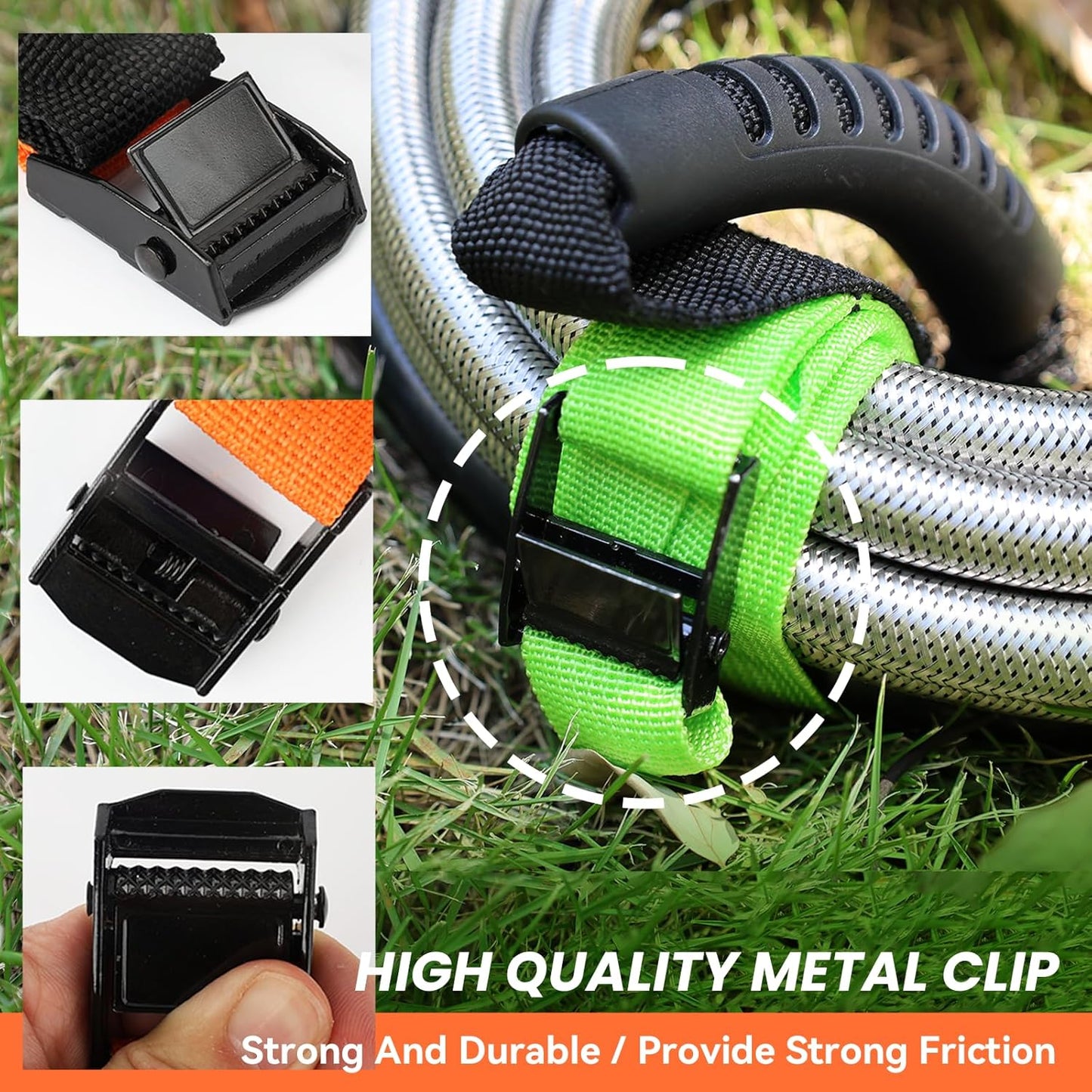 Heavy Duty Storage Straps with Handle(2 Pack) for Cables, Ropes and Hoses, Extension Cord Organizer with Handle and Easy Adjustable Steel Black Lock Slider Buckles for Pool Hoses, Garden Hoses.