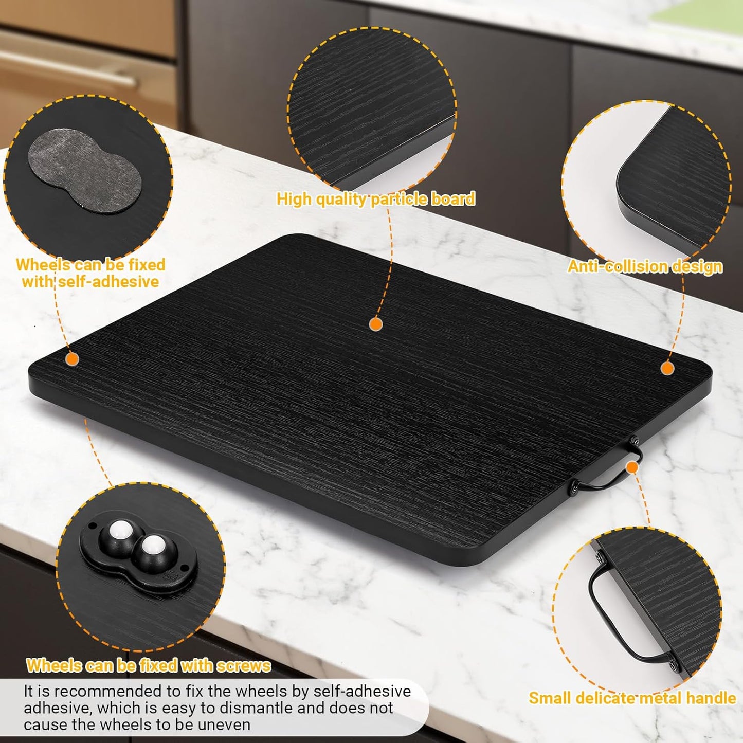 Sliding Tray for Coffee Maker, 360° Rotating Appliance Slider for Kitchen Appliances, Wooden Sliding Tray Suitable for Kitchen Countertops and Kitchen Appliances(Black, Large)