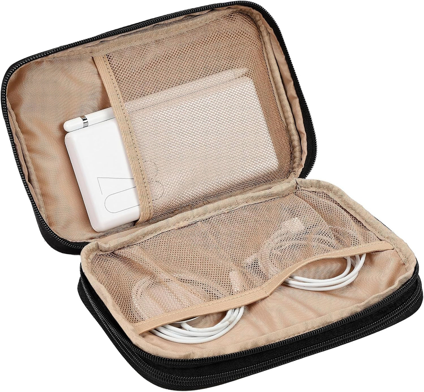 NISHEL Travel Cord Organizer Case, Double Layers Tech Electronic Bag, Essentials for Charger, Cable, Phone, Flash drive, Large, Black