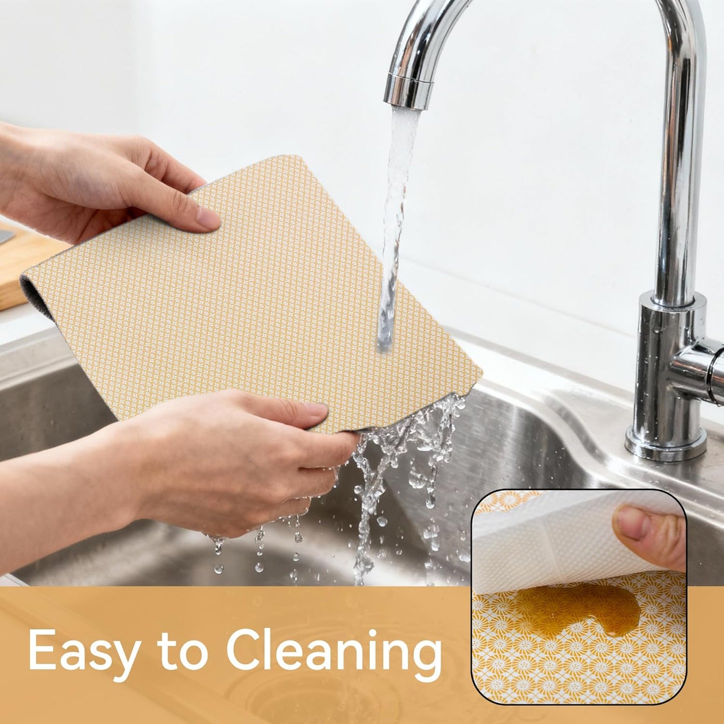 FIFTY FEET 12"x120" Non-Adhesive Shelf Liner for Kitchen Cabinets and Drawers, Washable Non-Slip PVC Cabinet Liner (Yellow Circle)(1 Roll)