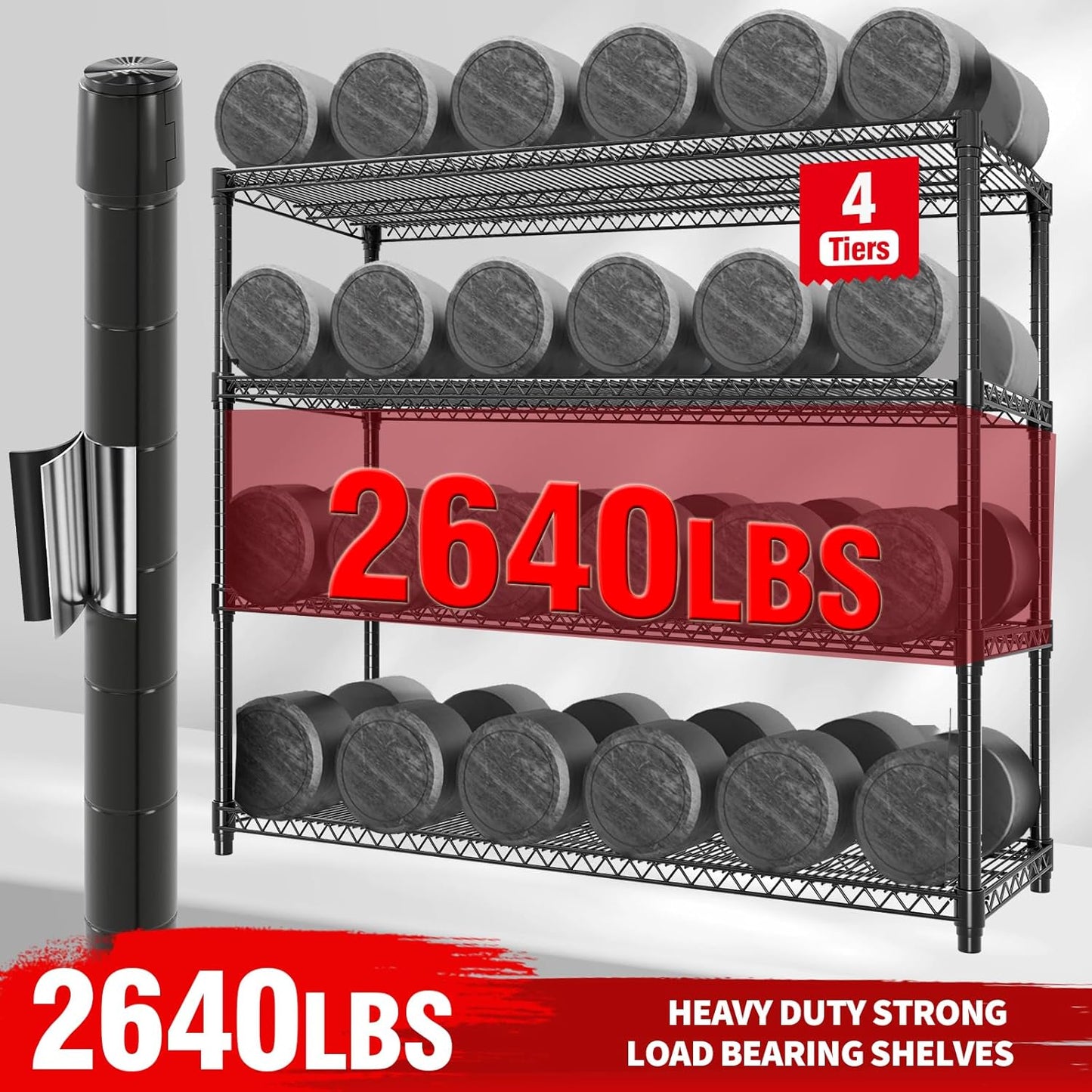 71" H Storage Shelves 2640LBS Heavy Duty Shelving Unit with Wheels & Feet, 4-Tiers Garage Shelving for Pantry Garage Kitchen Home Commercia, 71.8" H x 59" W x 17.7" D