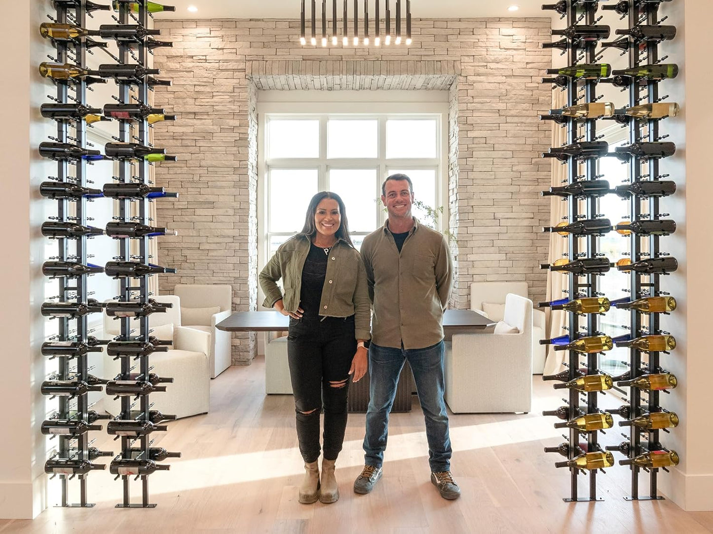 Ultra Wine Racks Floor-to-Ceiling Mount Display (1 Side, Triple Deep, Black, Holds 63 Wine Bottles) - Modern Metal Wine Storage for Wine Cellars, Home Bars, Kitchens, and Dining Rooms