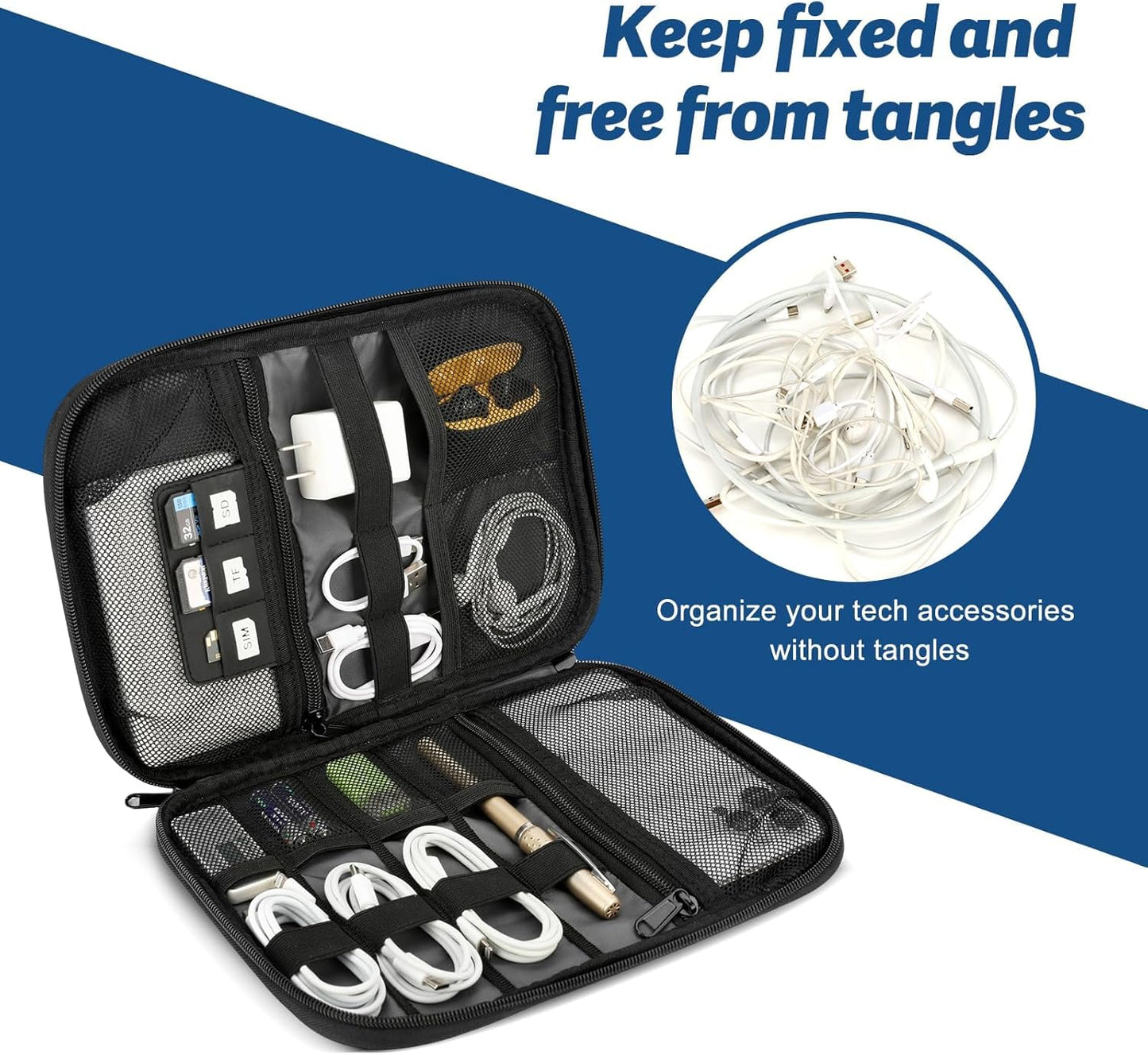 Electronic Organizer Travel Case, All-in-One Portable Cable Organizer Bag for Storage, Cord Organizer Tech Accessories for Cables, Chargers, Power Bank, Flash Drive, SD Card