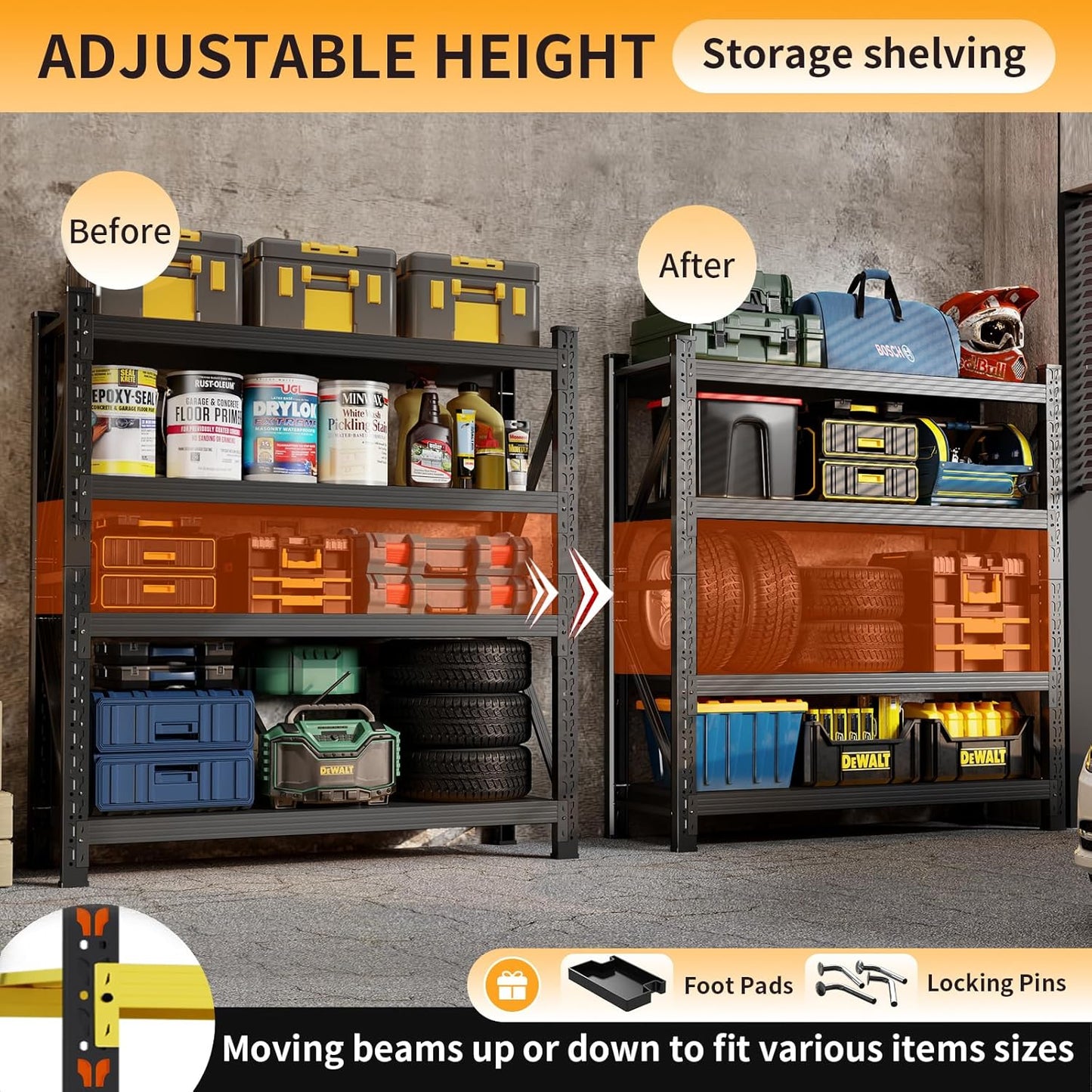 3000LBS Heavy Duty Shelving Units, 4 Tier Adjustable Metal Utility Shelf, 78.7" H Garage Storage Shelves Organization Rack for Industrial, Warehouse, Basement (Black, 19.7" D×41.3" W×78.7" H)